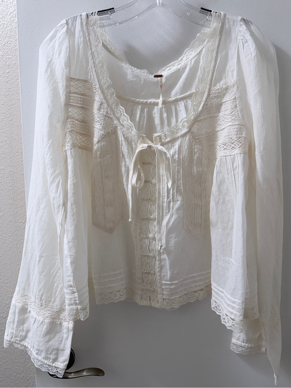 Free People Ivory Lace-Trim Peasant Blouse